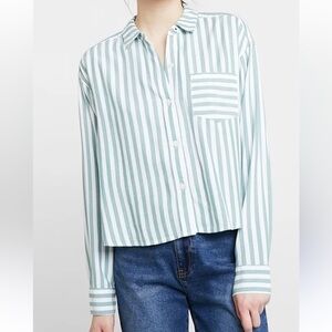 Abercrombie & Fitch cropped Green and White Striped Shirt
